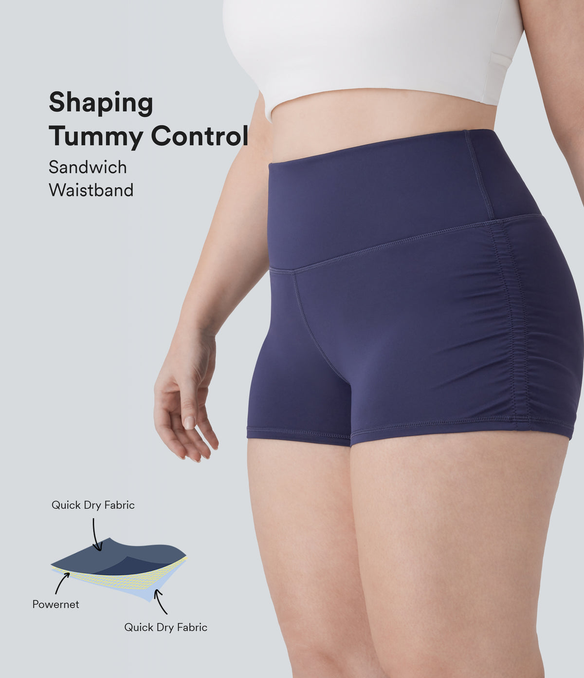 QuickDry High Waisted Tummy Control Ruched Running Plus Size Biker Shorts 2.5'' — Dawn Purple — view 1