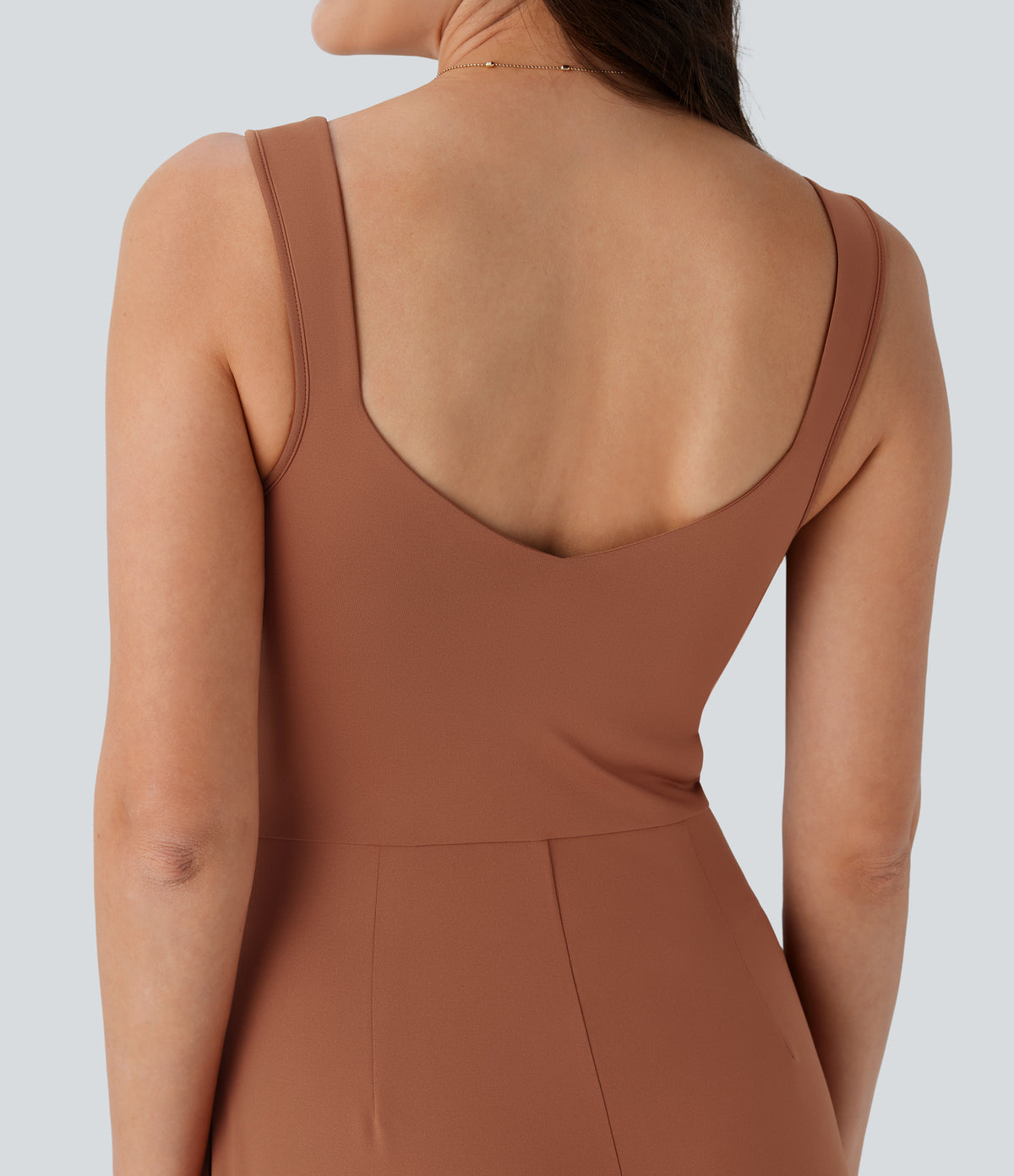 U Back Sleeveless Casual Party Jumpsuit with Pockets — Rust Red — view 5