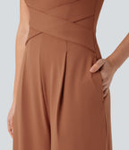 U Back Sleeveless Casual Party Jumpsuit with Pockets — Rust Red — view 6