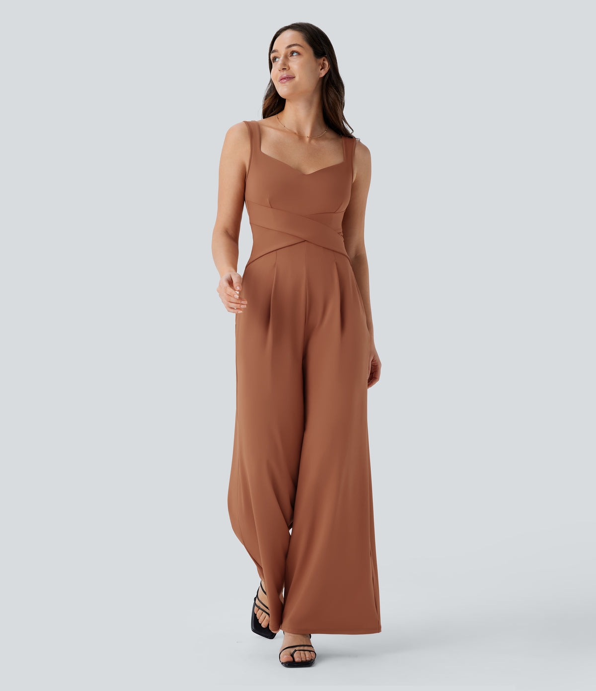 U Back Sleeveless Casual Party Jumpsuit with Pockets — Rust Red — view 1