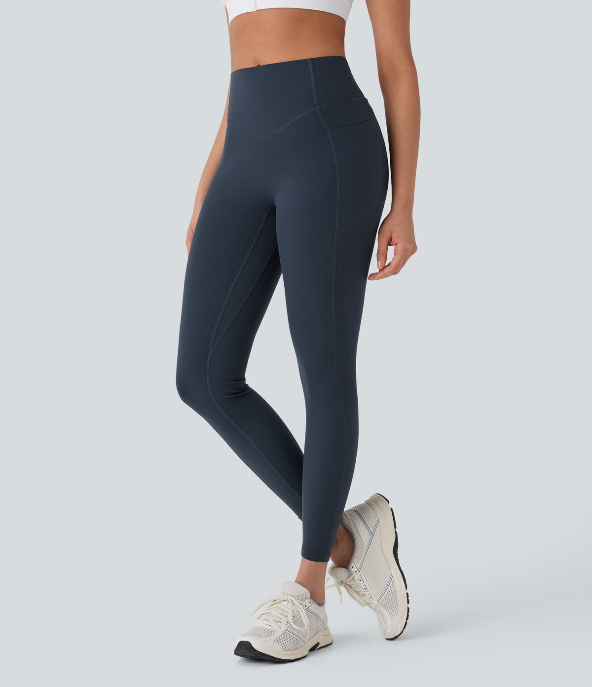 High Waisted Tummy Control Butt Lifting Ruched Pocket Shaping Yoga Leggings — Carbon — view 7