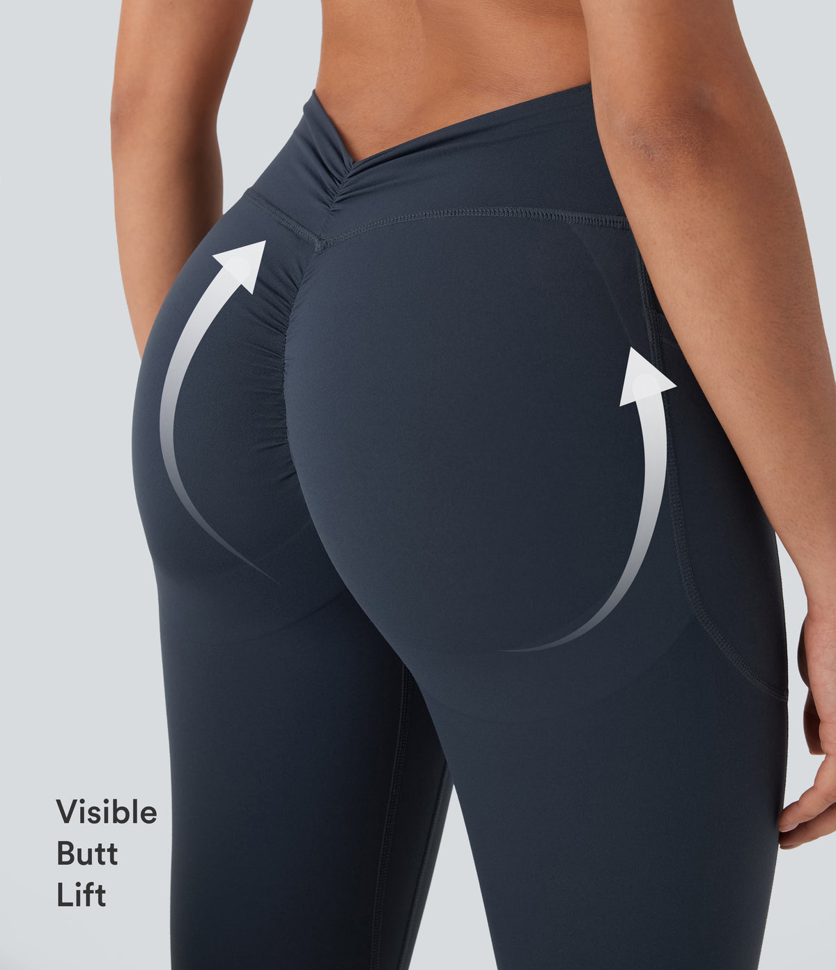 High Waisted Tummy Control Butt Lifting Ruched Pocket Shaping Yoga Leggings — Carbon — view 4
