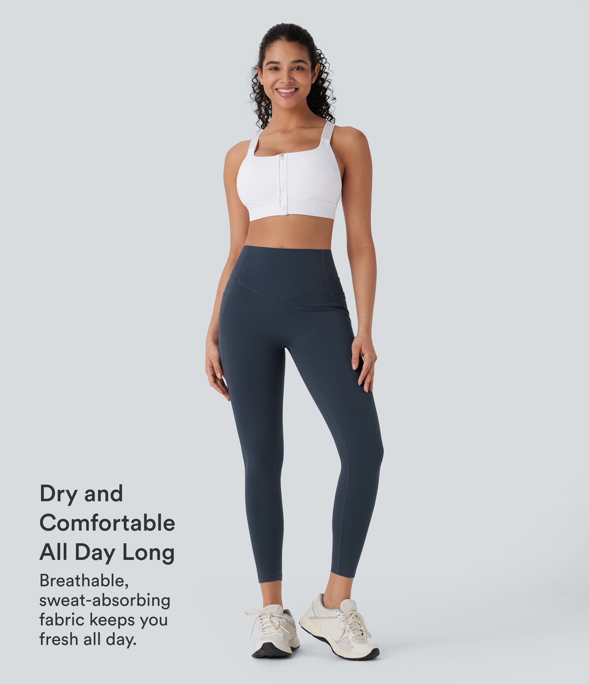 High Waisted Tummy Control Butt Lifting Ruched Pocket Shaping Yoga Leggings — Carbon — view 2