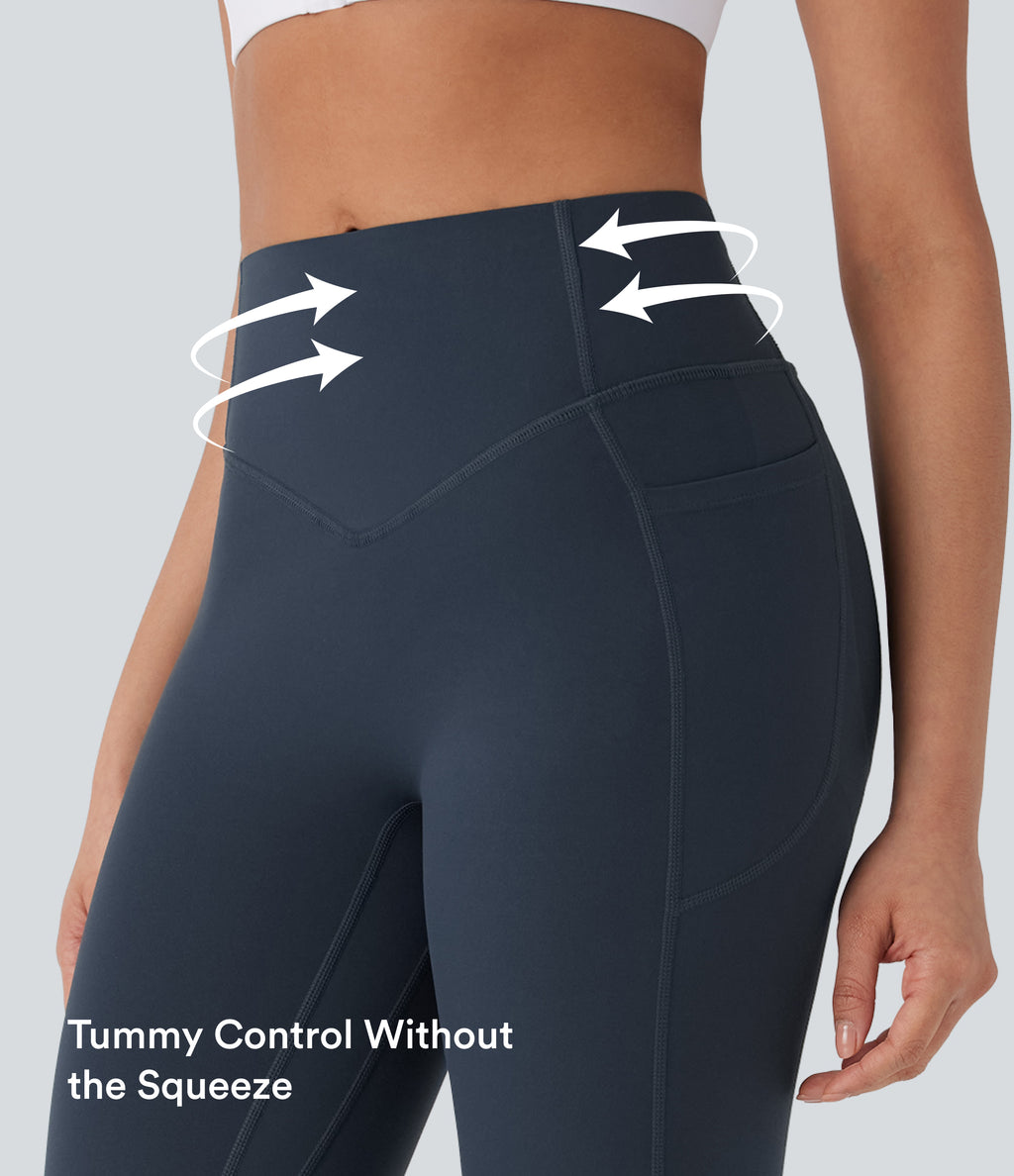 High Waisted Tummy Control Butt Lifting Ruched Pocket Shaping Yoga Leggings — Carbon — view 3