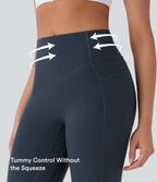 High Waisted Tummy Control Butt Lifting Ruched Pocket Shaping Yoga Leggings — Carbon — view 3