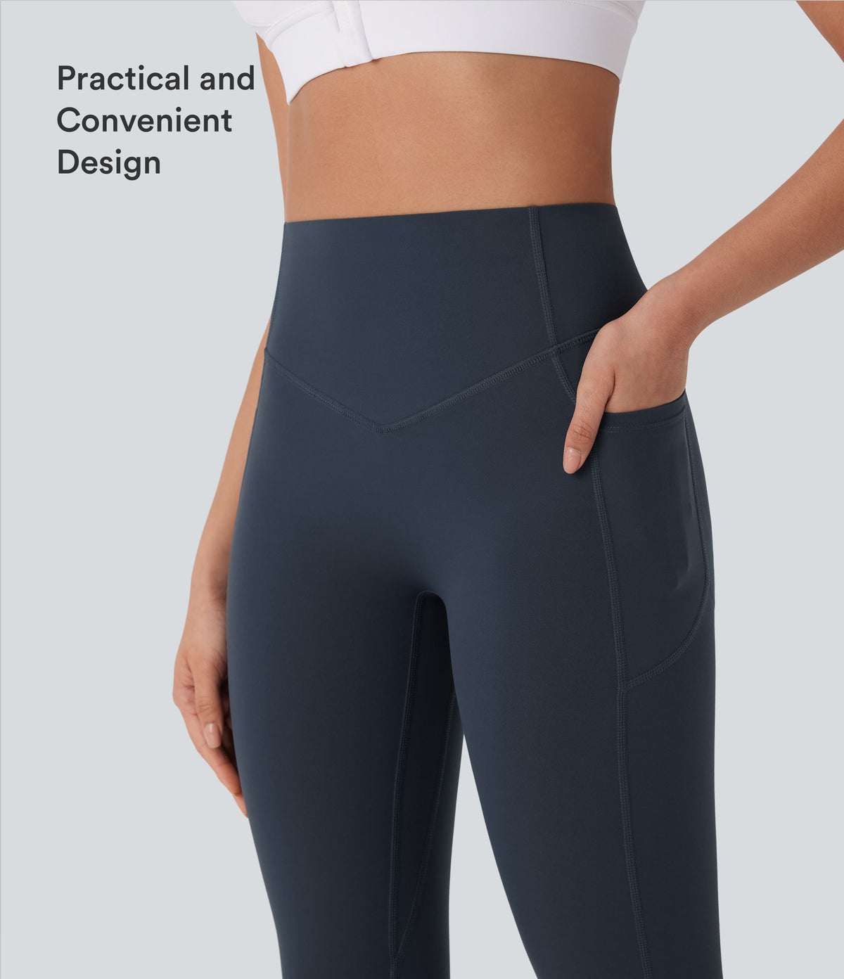 High Waisted Tummy Control Butt Lifting Ruched Pocket Shaping Yoga Leggings — Carbon — view 5