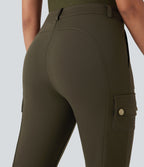 Mid Rise Pockets Hiking Cargo Bootcut Trousers — Forest Night — view 5