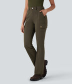Mid Rise Pockets Hiking Cargo Bootcut Trousers — Forest Night — view 1