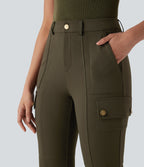 Mid Rise Pockets Hiking Cargo Bootcut Trousers — Forest Night — view 4