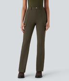 Mid Rise Pockets Hiking Cargo Bootcut Trousers — Forest Night — view 3