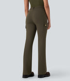 Mid Rise Pockets Hiking Cargo Bootcut Trousers — Forest Night — view 2