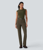Mid Rise Pockets Hiking Cargo Bootcut Trousers — Forest Night — view 6