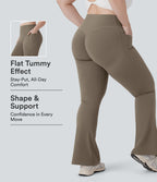High Waisted Scrunch Butt Lifting Tummy Control Pocket Shaping Yoga Bootcut Plus Size Leggings — Dawn Brown — view 1