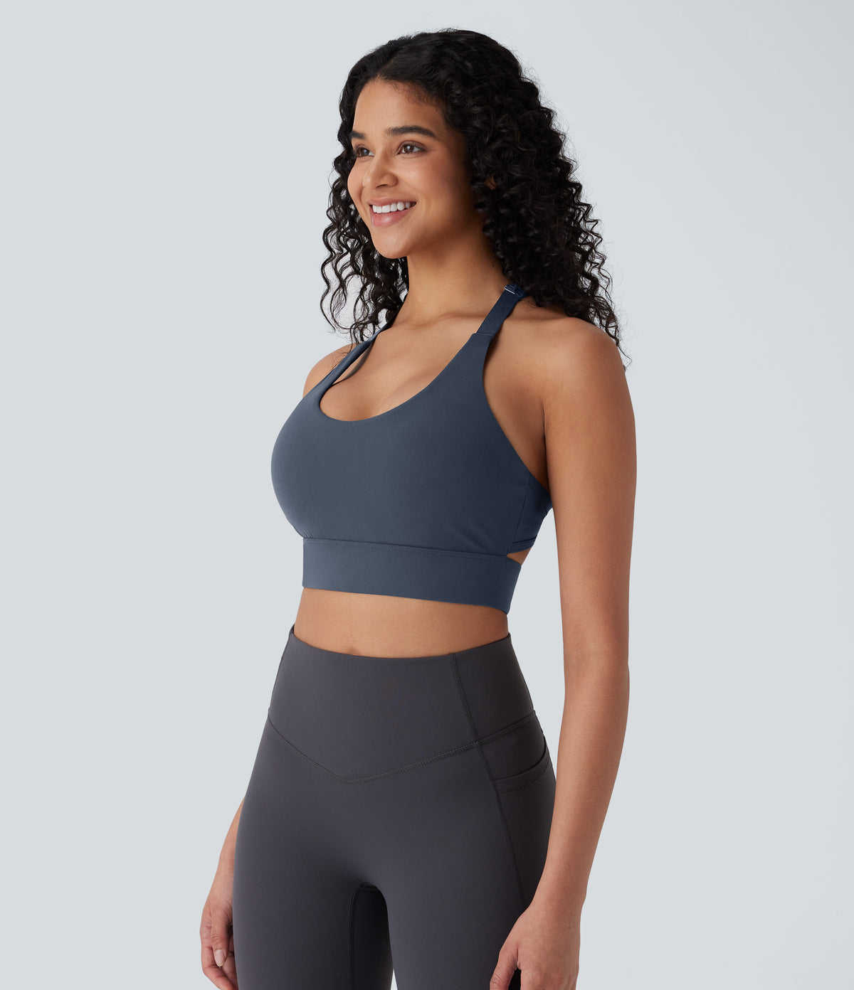 Low Support U Neck Backless Adjustable Hook Yoga Sports Bra — Carbon — view 3