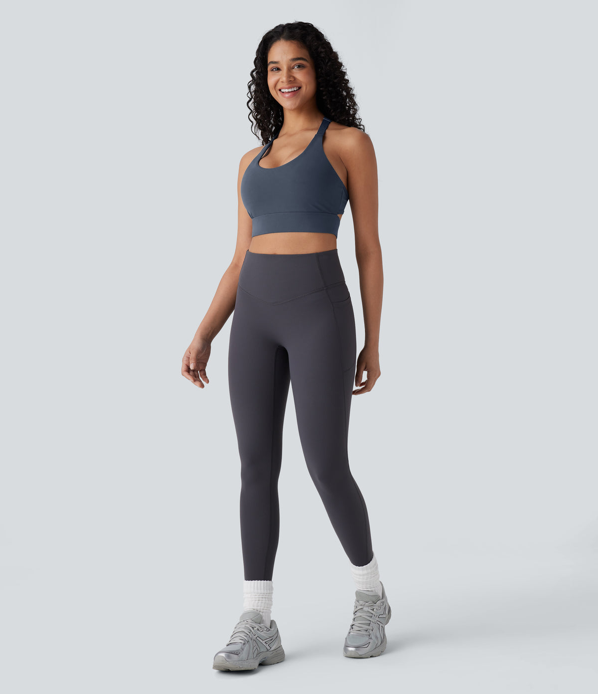 Low Support U Neck Backless Adjustable Hook Yoga Sports Bra — Carbon — view 8