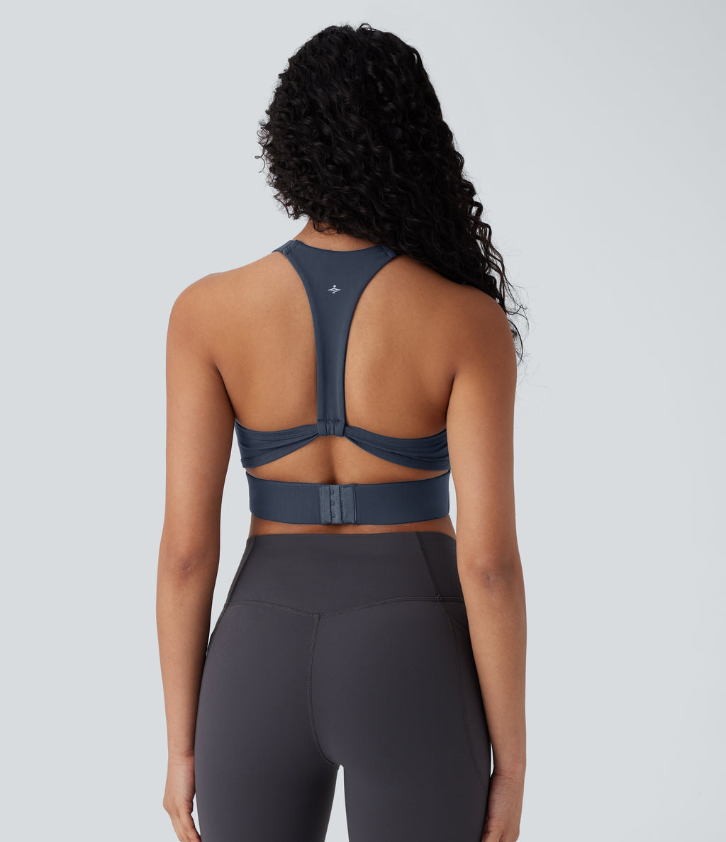 Low Support U Neck Backless Adjustable Hook Yoga Sports Bra — Carbon — view 1