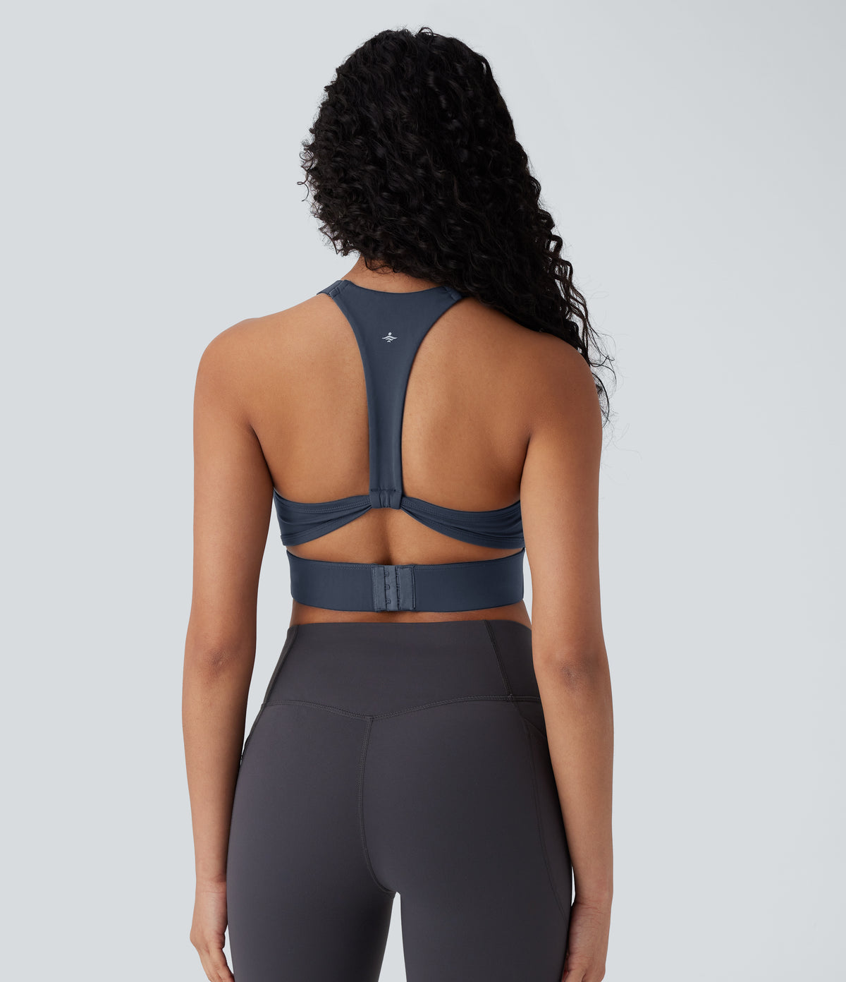 Low Support U Neck Backless Adjustable Hook Yoga Sports Bra — Carbon — view 1