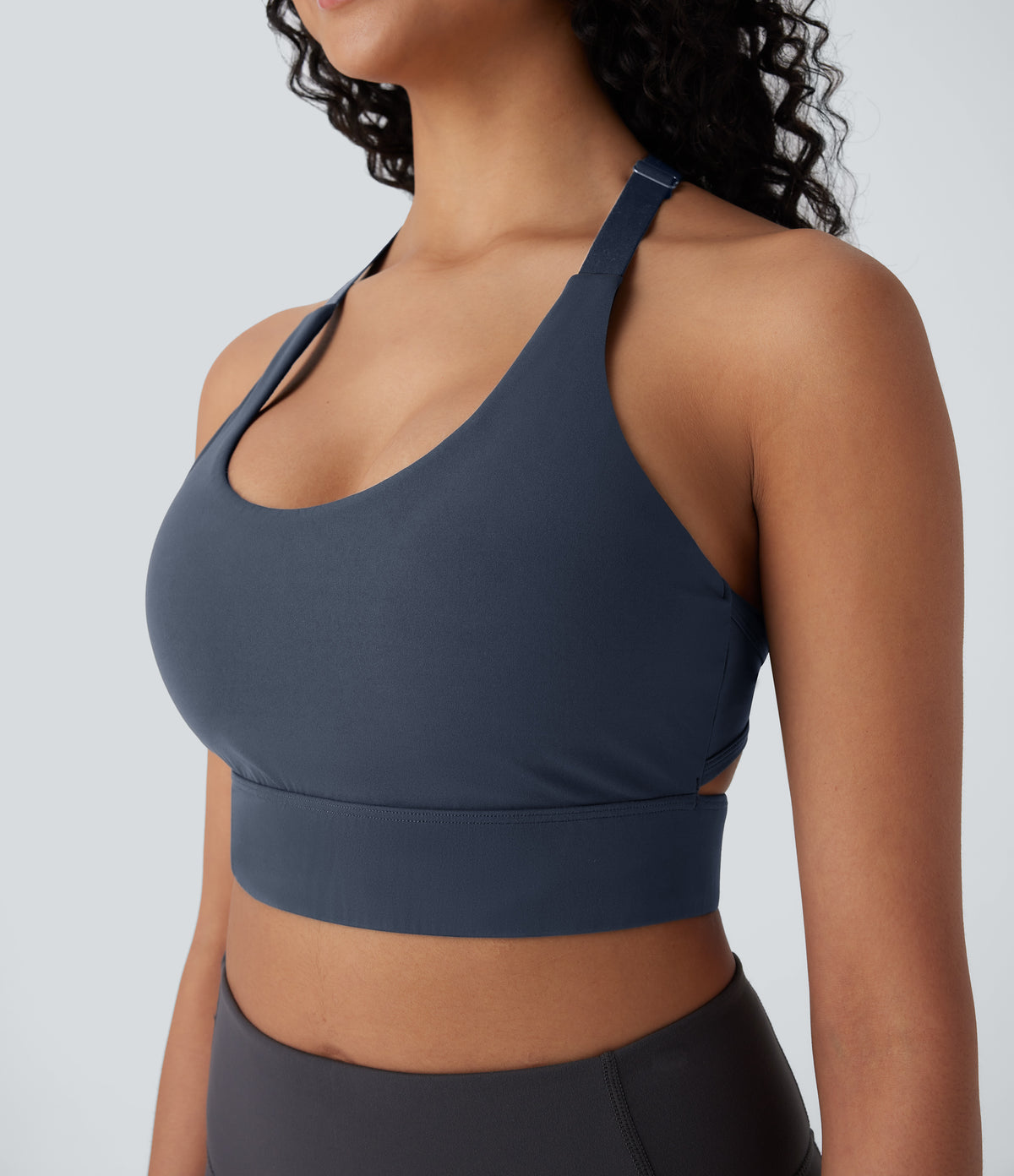 Low Support U Neck Backless Adjustable Hook Yoga Sports Bra — Carbon — view 6