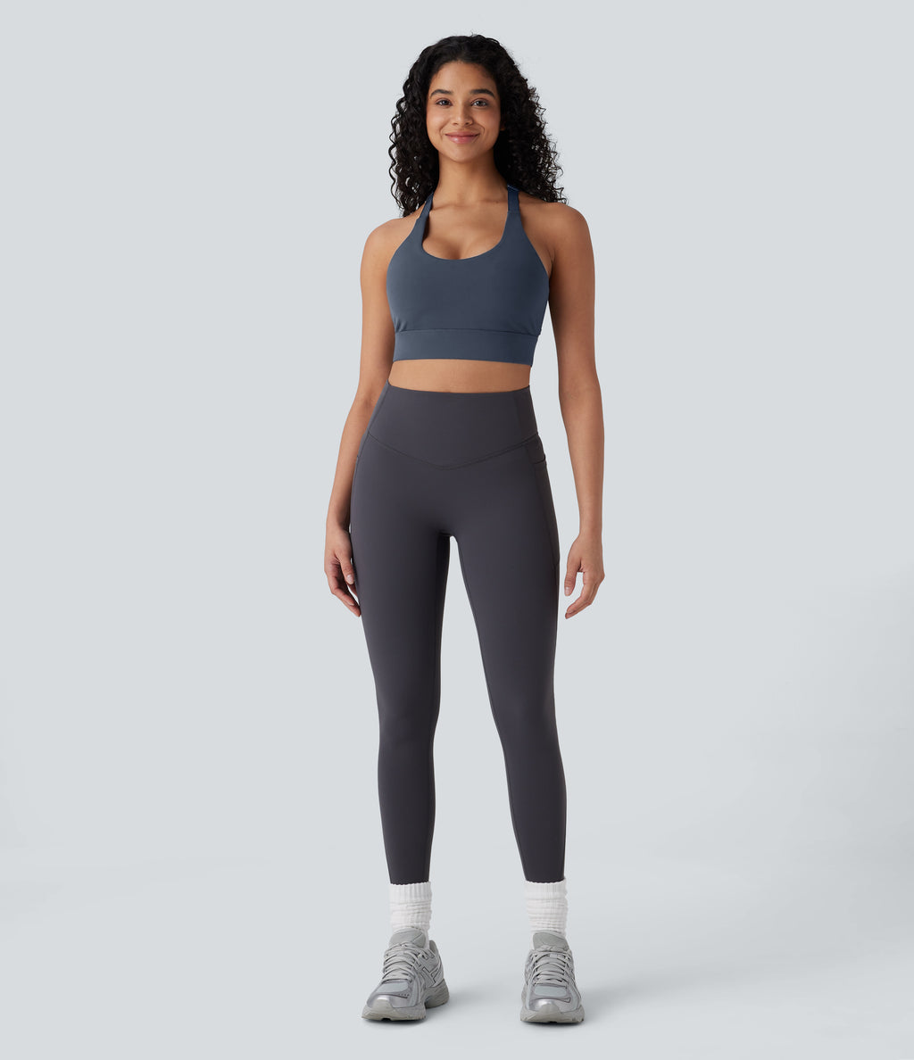 Low Support U Neck Backless Adjustable Hook Yoga Sports Bra — Carbon — view 7
