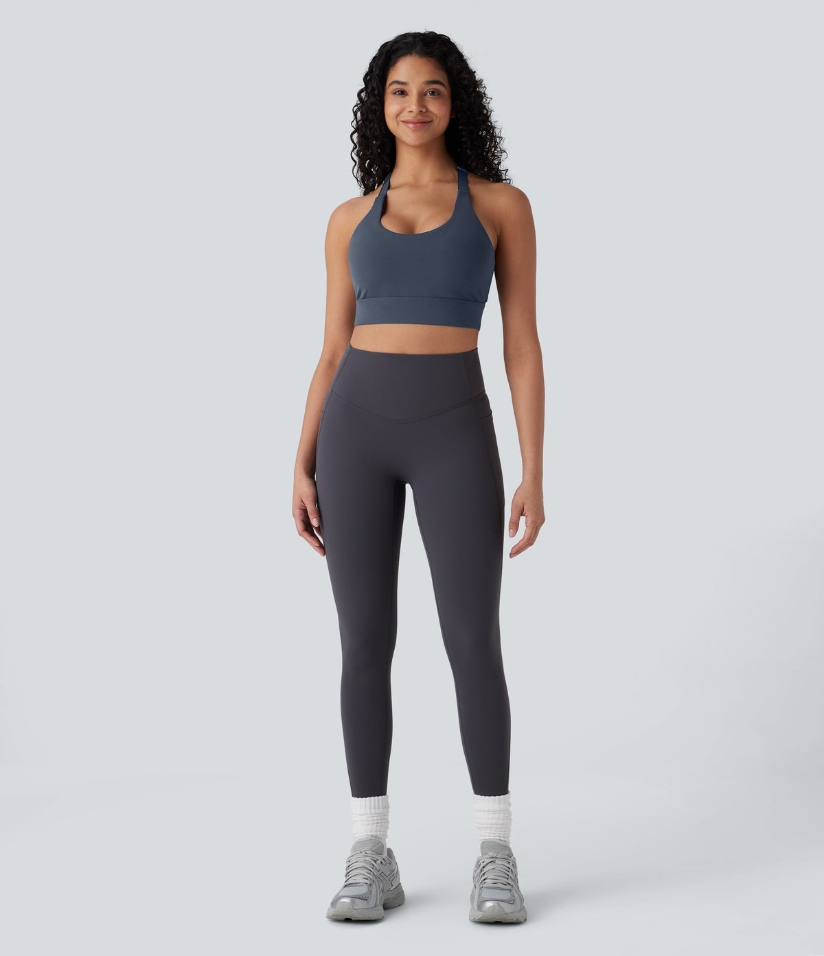 Low Support U Neck Backless Adjustable Hook Yoga Sports Bra — Carbon — view 7