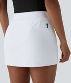 High Waisted Decorative Button Split 2-in-1 Side Pocket Quick Dry Mini Golf Skirt-Golf Tee Pocket-UPF40+ — White — view 5