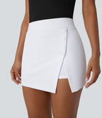 High Waisted Decorative Button Split 2-in-1 Side Pocket Quick Dry Mini Golf Skirt-Golf Tee Pocket-UPF40+ — White — view 6