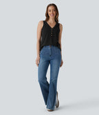 V Neck Sleeveless Decorative Casual Top — Black — view 6