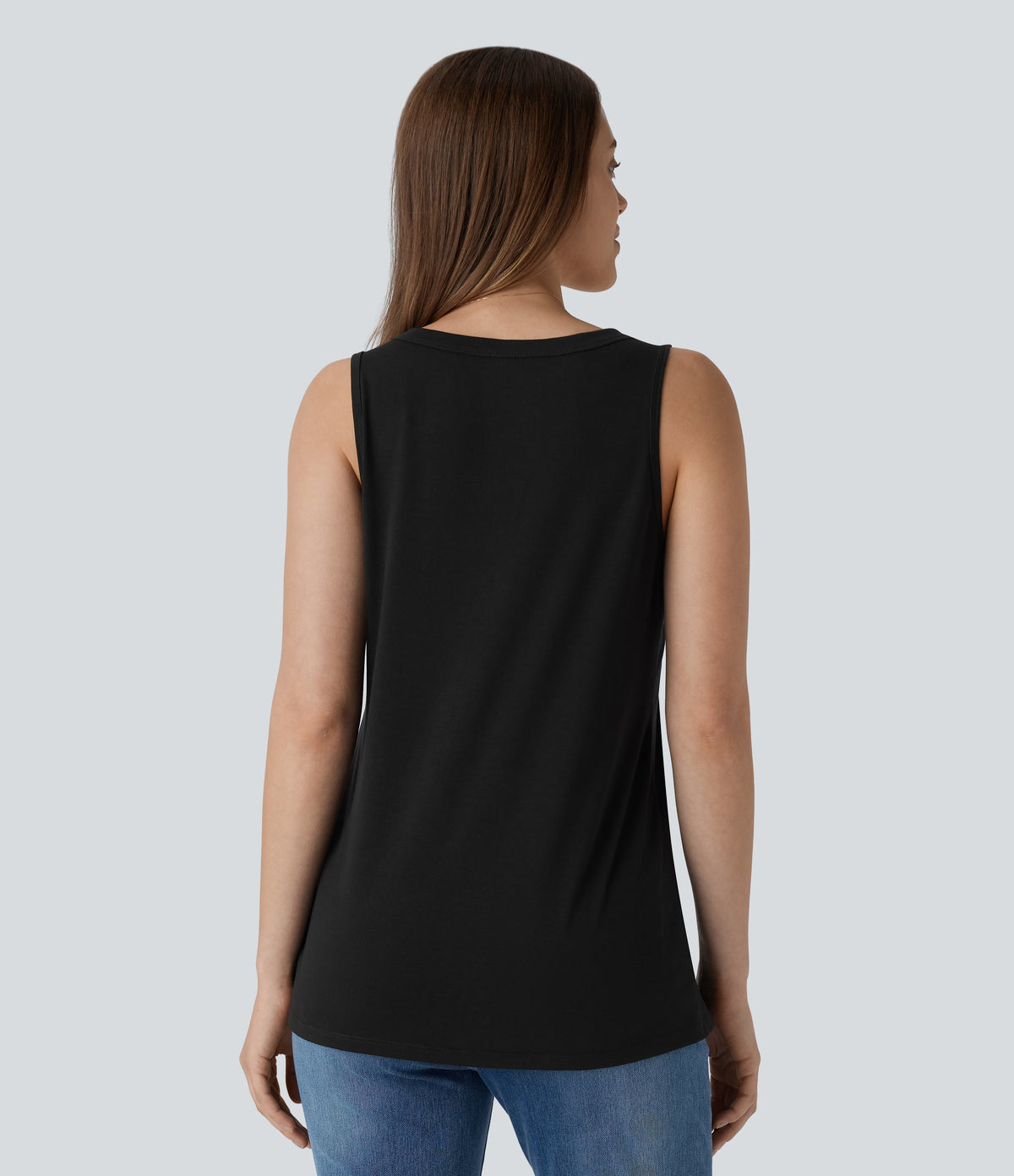 V Neck Sleeveless Decorative Casual Top — Black — view 2