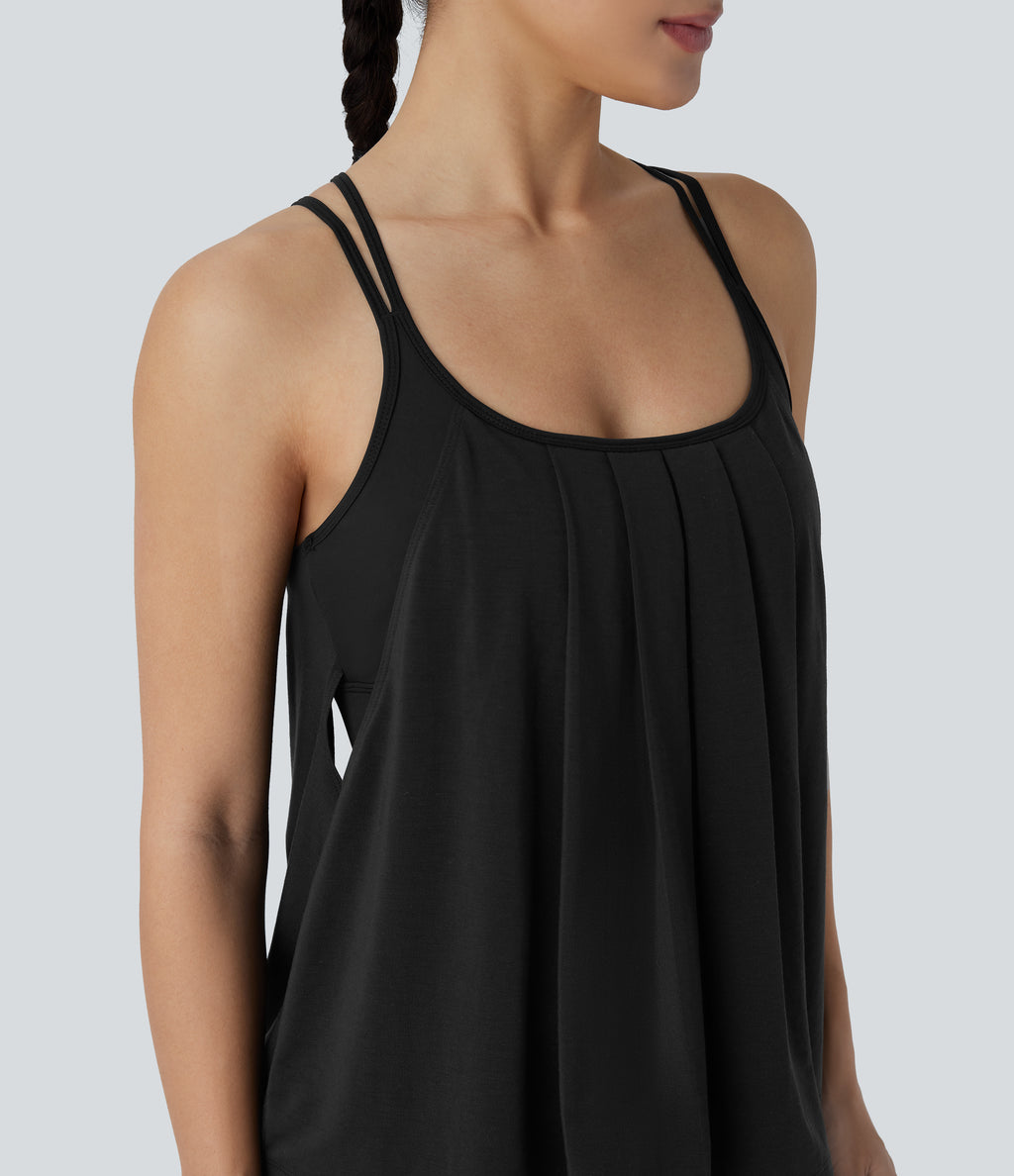 Crisscross Backless Double Straps Pleated Quick Dry Yoga Cami Top — Black — view 5