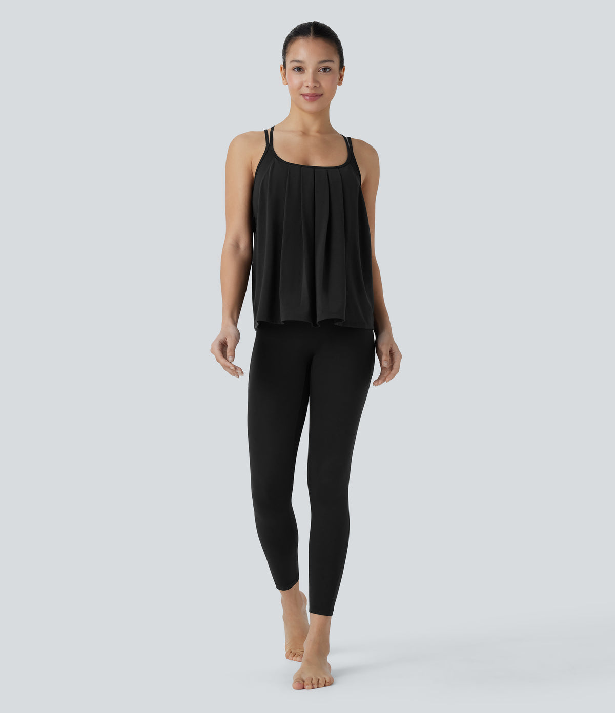 Crisscross Backless Double Straps Pleated Quick Dry Yoga Cami Top — Black — view 6