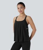 Crisscross Backless Double Straps Pleated Quick Dry Yoga Cami Top — Black — view 3