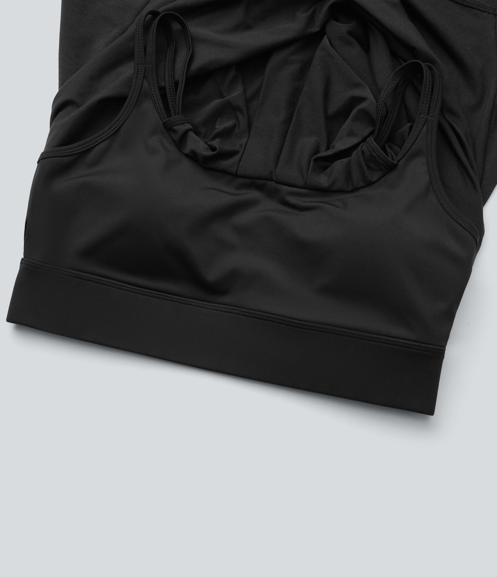 Crisscross Backless Double Straps Pleated Quick Dry Yoga Cami Top — Black — view 7