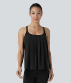 Crisscross Backless Double Straps Pleated Quick Dry Yoga Cami Top — Black — view 2