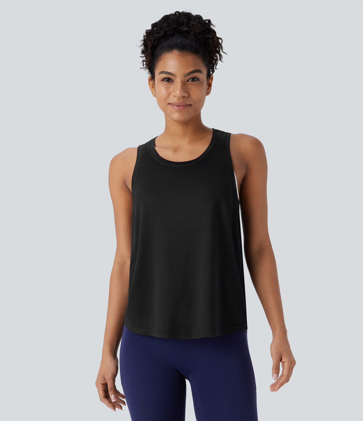 Racerback Curved Hem Yoga Sports Top — Black — view 2