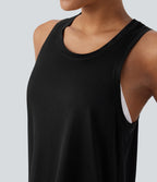 Racerback Curved Hem Yoga Sports Top — Black — view 4