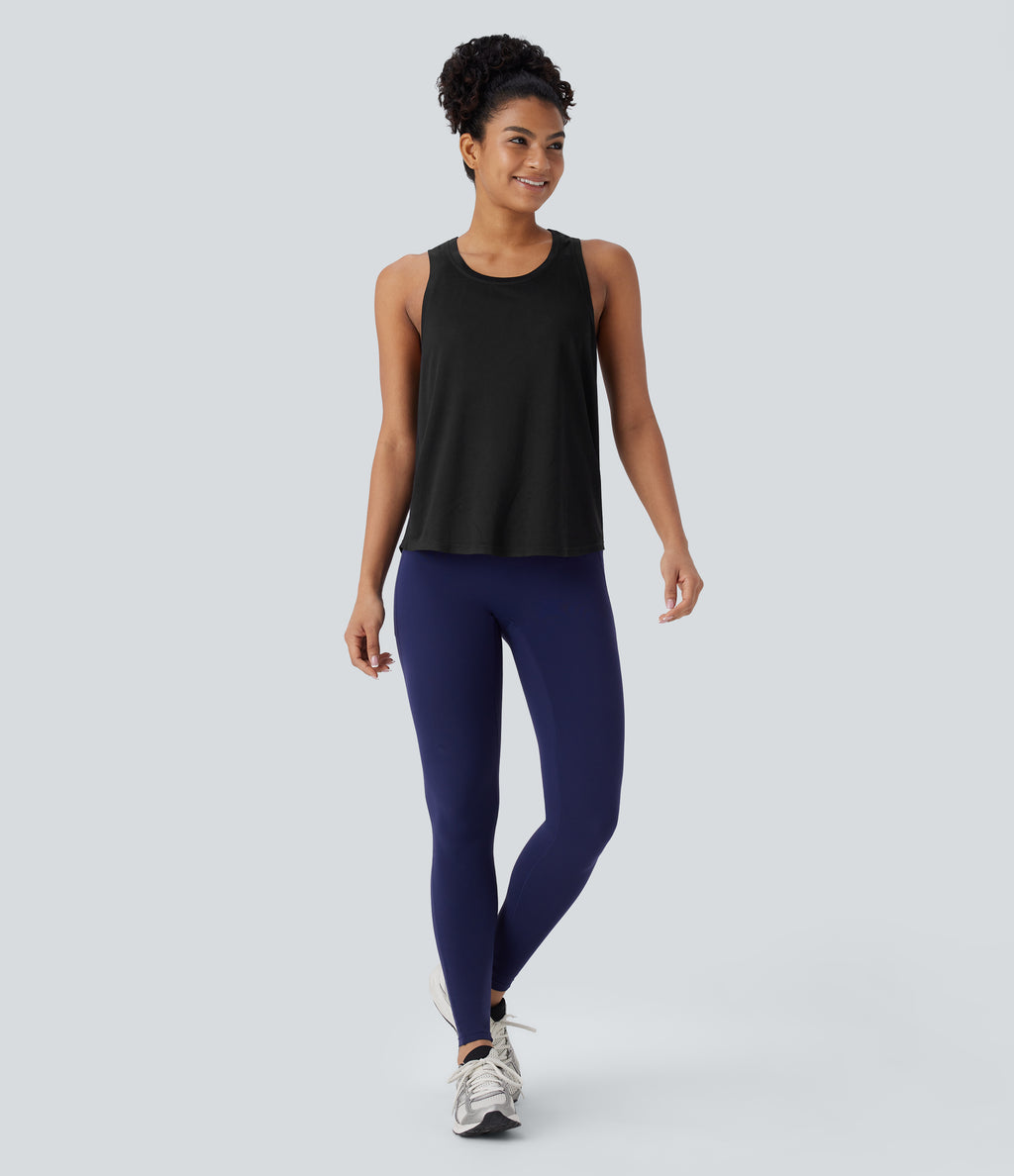 Racerback Curved Hem Yoga Sports Top — Black — view 6
