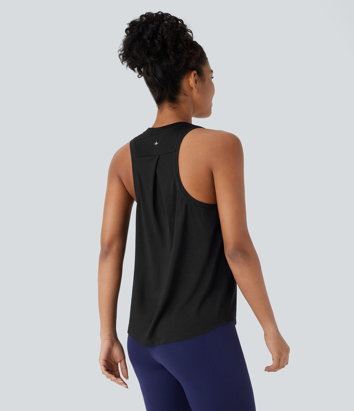 Racerback Curved Hem Yoga Sports Top — Black — view 1