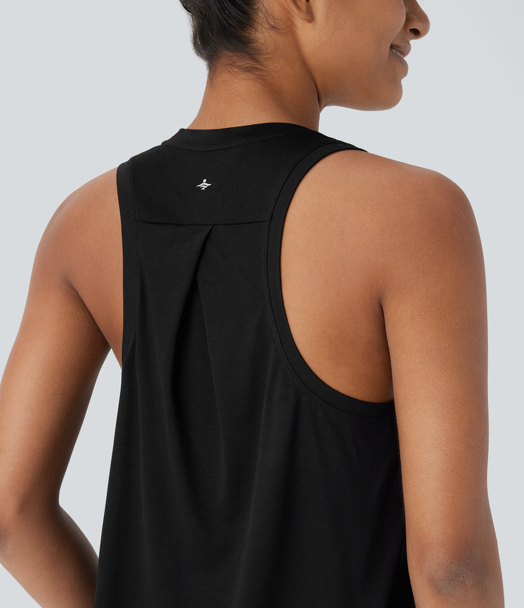 Racerback Curved Hem Yoga Sports Top — Black — view 5