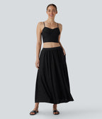 Eyelet Cropped Tank Vest Top — Black — view 6