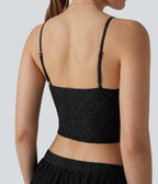 Eyelet Cropped Tank Vest Top — Black — view 5