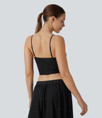 Eyelet Cropped Tank Vest Top — Black — view 3
