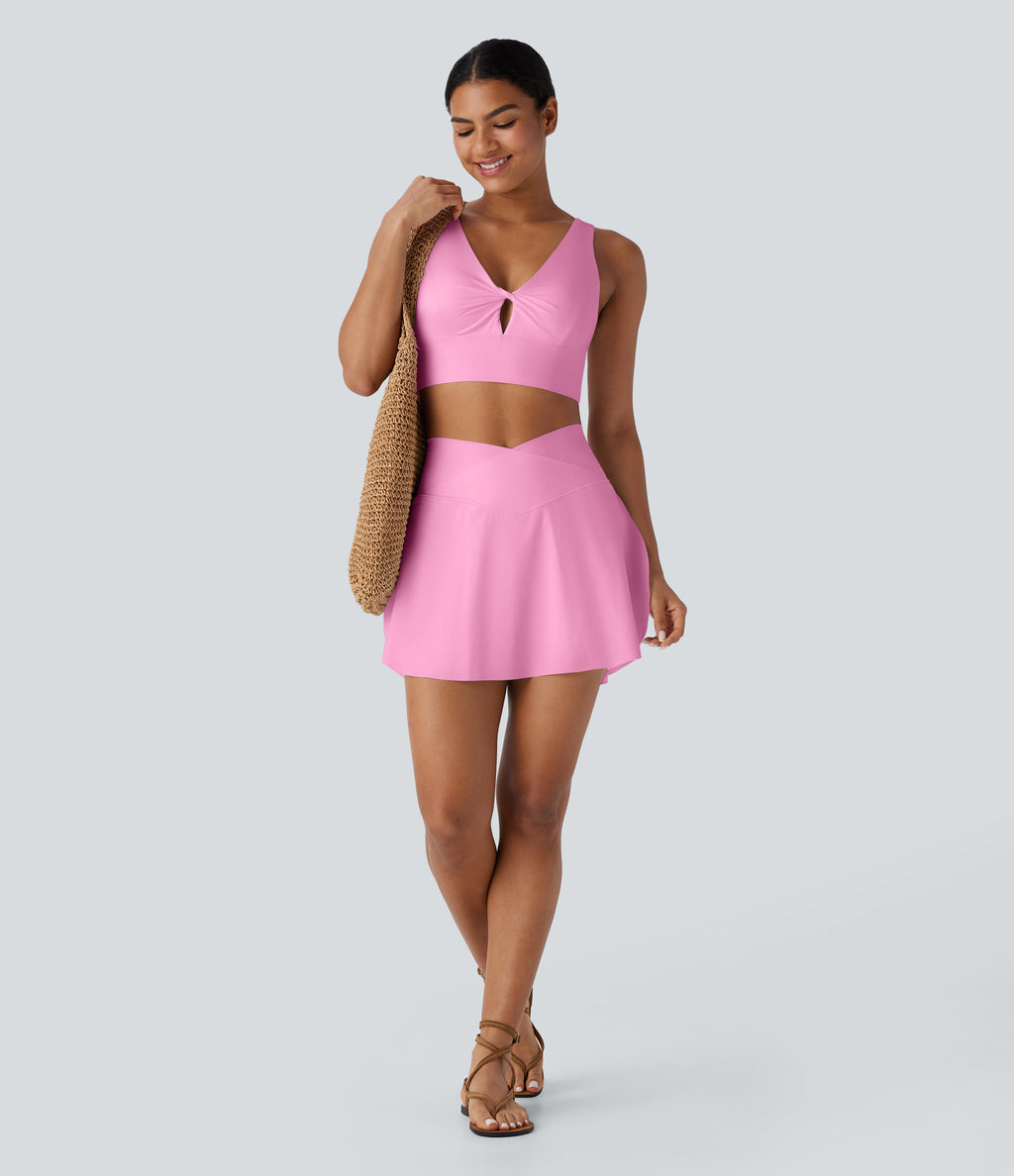 V Neck Twisted Cut Out Backless Quick Dry Resort Sports Bra — Pink Frosting — view 5