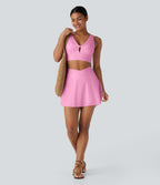 V Neck Twisted Cut Out Backless Quick Dry Resort Sports Bra — Pink Frosting — view 5