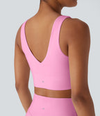 V Neck Twisted Cut Out Backless Quick Dry Resort Sports Bra — Pink Frosting — view 4