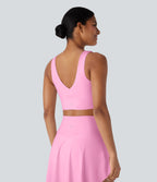 V Neck Twisted Cut Out Backless Quick Dry Resort Sports Bra — Pink Frosting — view 2