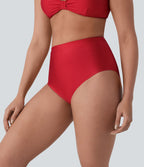 High Waisted Tummy Control Sheen Bikini Bottom Swimsuit — Tomato — view 4