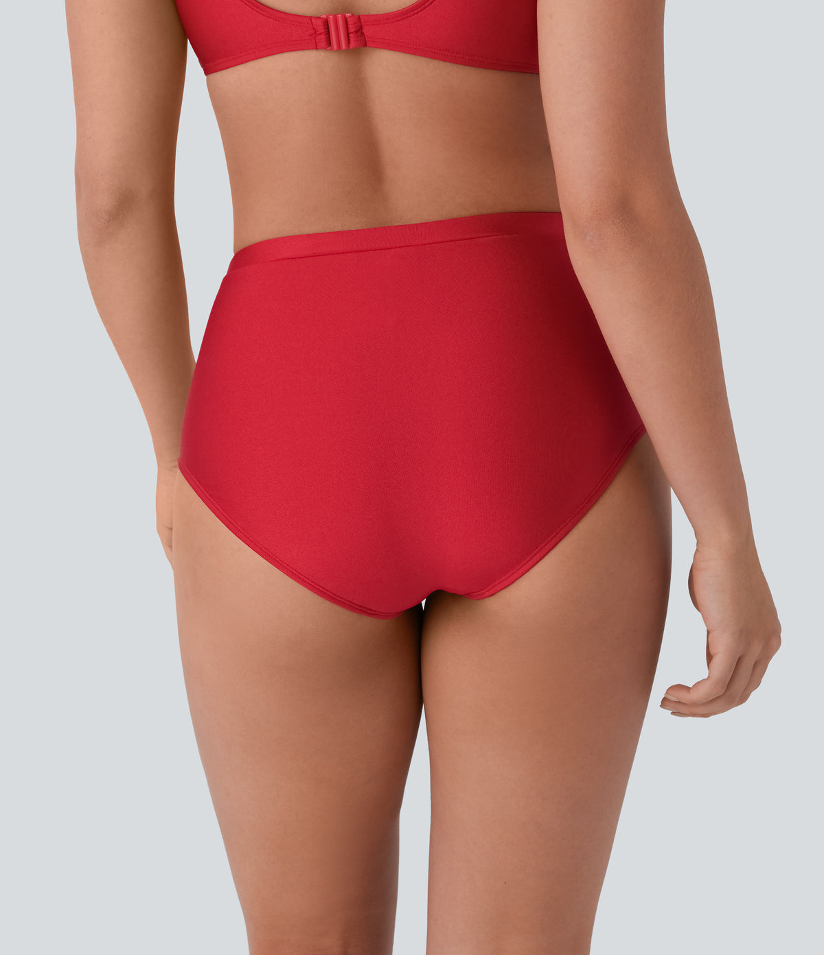 High Waisted Tummy Control Sheen Bikini Bottom Swimsuit — Tomato — view 2