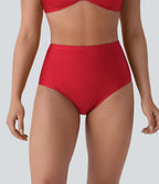 High Waisted Tummy Control Sheen Bikini Bottom Swimsuit — Tomato — view 3