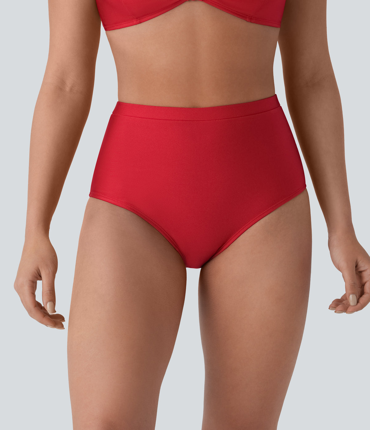 High Waisted Tummy Control Sheen Bikini Bottom Swimsuit — Tomato — view 3