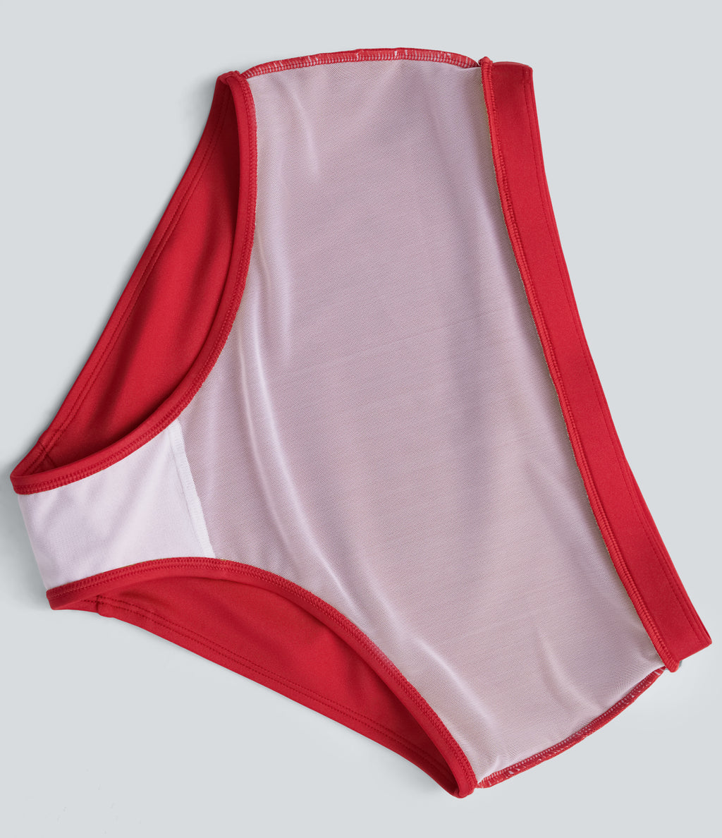High Waisted Tummy Control Sheen Bikini Bottom Swimsuit — Tomato — view 6
